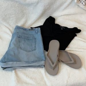 Distressed denim shorts